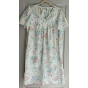 Vintage Miss Elaine Floral Short Sleeve Night Gown Sleep Dress Size XLarge ILGWU